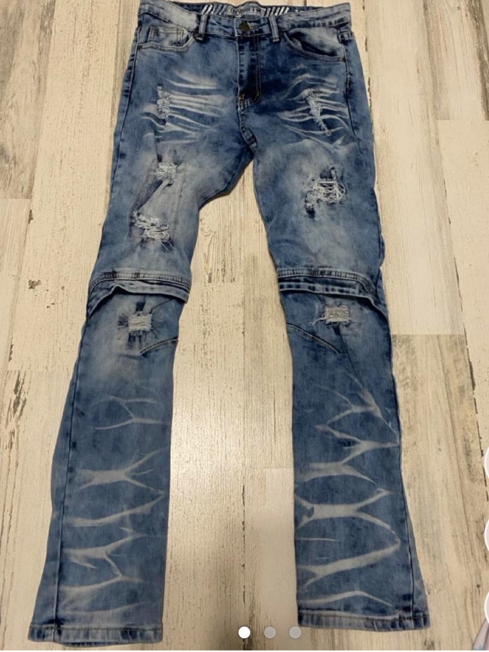 GETR Boys Size 16 Distressed Moto Jeans Blue Acid Wash Ripped Denim
